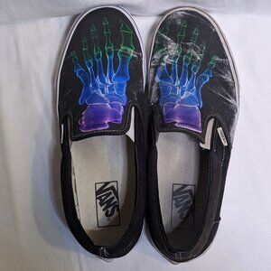 Vans Black Slip-On Loafers with Blue and Purple Skeleton Design